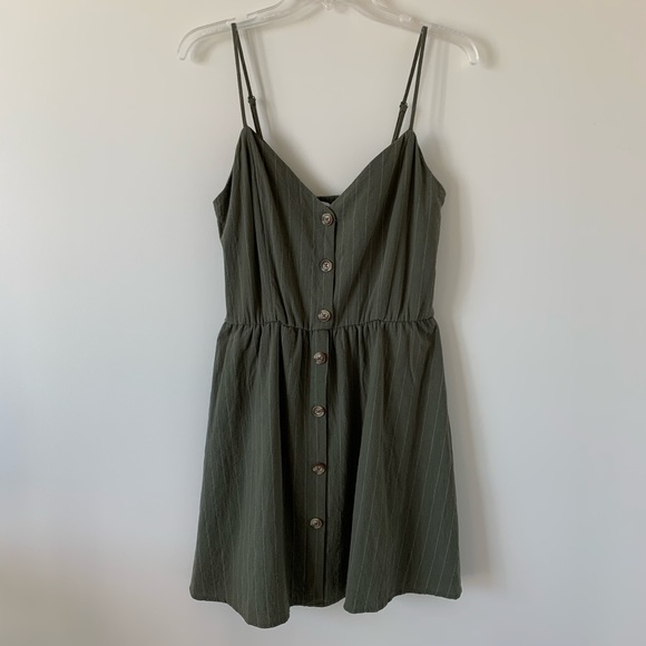 Purple Snow Dresses & Skirts - Olive Green & White Striped Button Front Dress